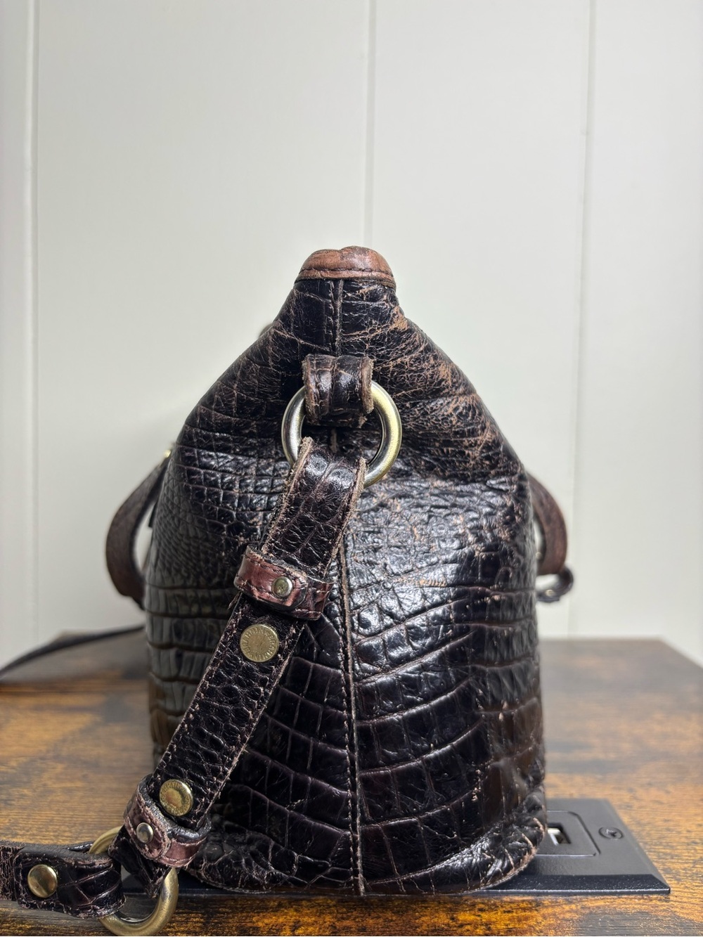 BRAHMIN ASHER SHOULDER PURSE BAG COCOA MELBOURNE LEATHER CROCODILE EMBOSSED - Picture 7 of 9
